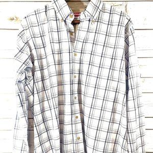 Wrangler Mens Shirt L Gray White Plaid Checkered Wrinkle Resist Button Down